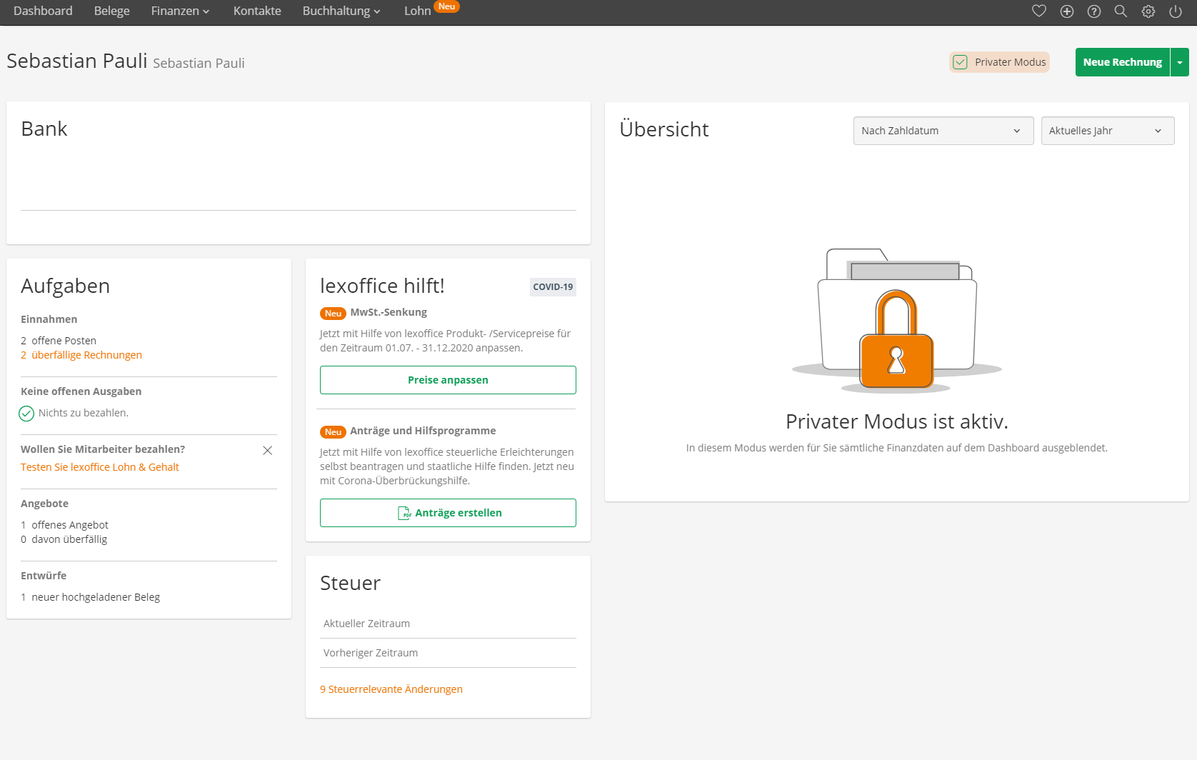lexoffice dashboard